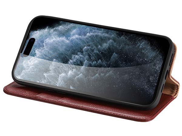 Premium Leather Wallet Case for Apple iPhone 15 Plus - Rosewood