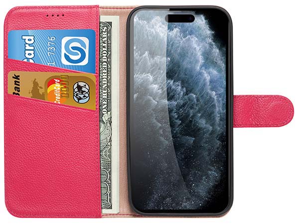 Premium Leather Wallet Case for Apple iPhone 15 Plus - Pink