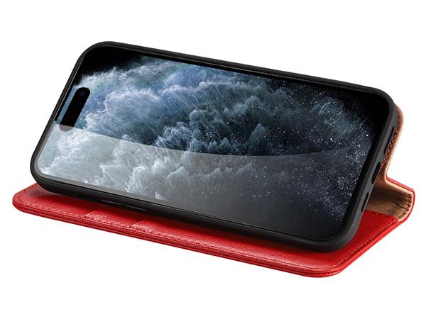 Premium Leather Wallet Case for Apple iPhone 15 Plus - Red