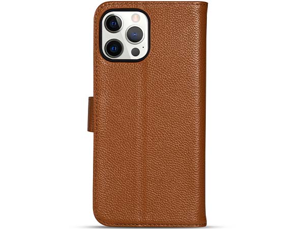 Premium Leather Wallet Case for Apple iPhone 15 Pro - Caramel Leather Wallet Case