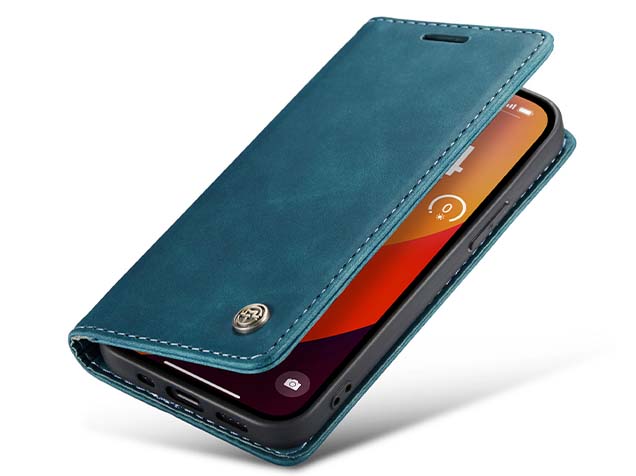 CaseMe Slim Synthetic Leather Wallet Case with Stand for iPhone 15 Pro - Teal Leather Wallet Case