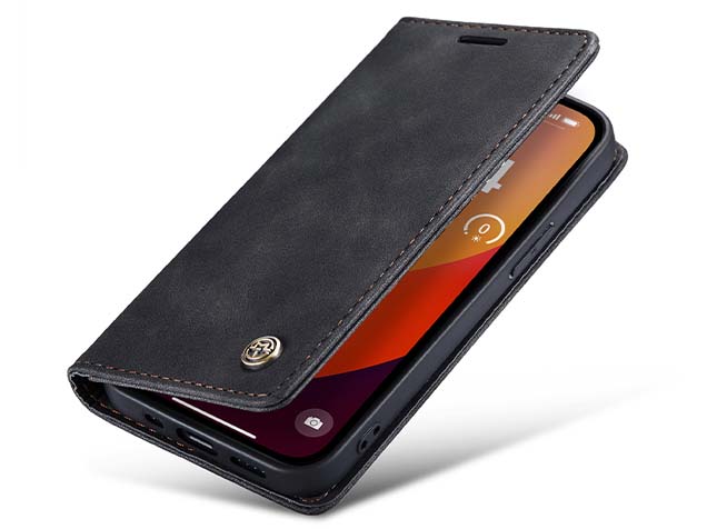 CaseMe Slim Synthetic Leather Wallet Case with Stand for iPhone 15 Pro - Charcoal Leather Wallet Case