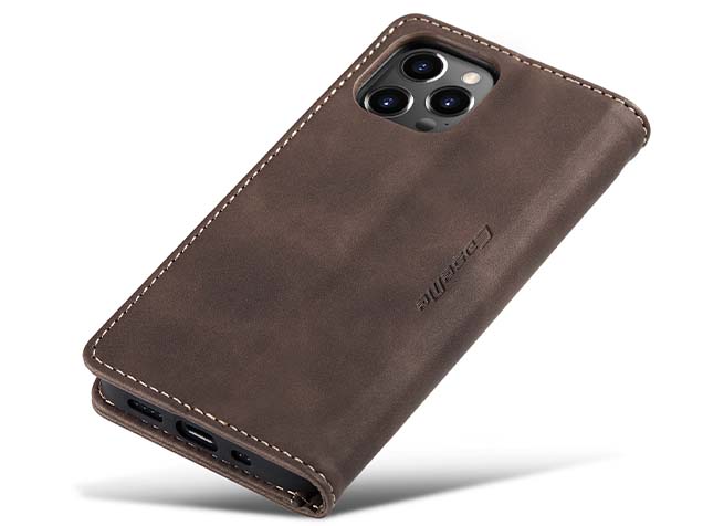CaseMe Slim Synthetic Leather Wallet Case with Stand for iPhone 15 Pro - Chocolate