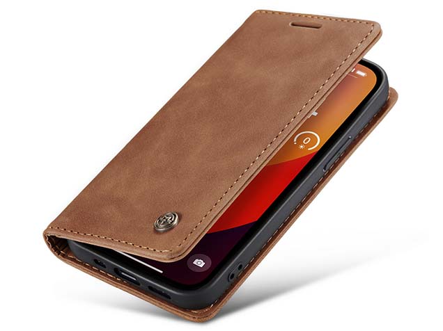 CaseMe Slim Synthetic Leather Wallet Case with Stand for iPhone 15 Pro - Tan Leather Wallet Case