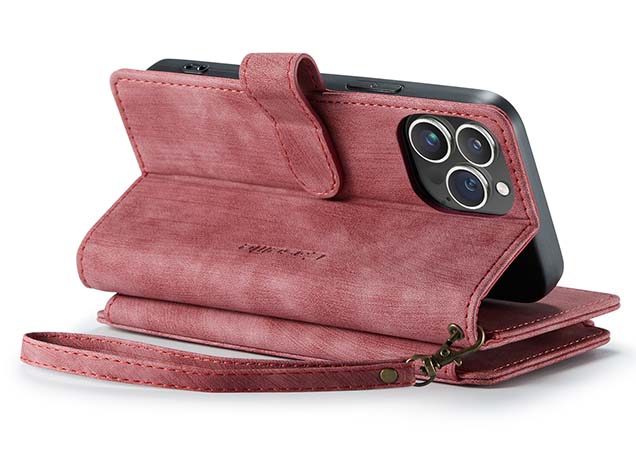 CaseMe Synthetic Leather Wallet Case with Zipper Pocket for iPhone 15 Pro - Blush Leather Wallet Case