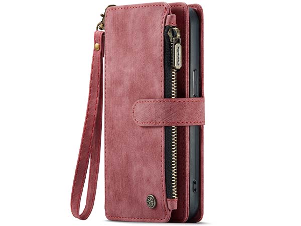 CaseMe Synthetic Leather Wallet Case with Zipper Pocket for iPhone 15 Pro - Blush