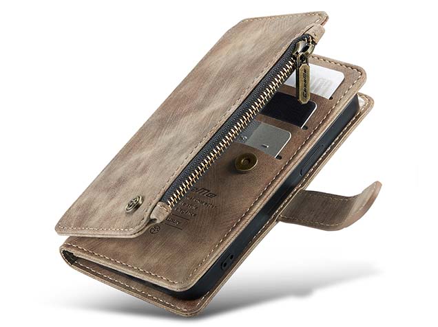 CaseMe Synthetic Leather Wallet Case with Zipper Pocket for iPhone 15 Pro - Desert Taupe