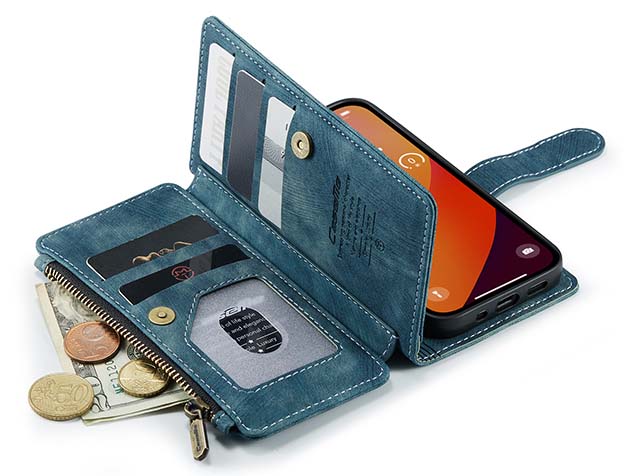 CaseMe Synthetic Leather Wallet Case with Zipper Pocket for iPhone 15 Pro - Teal