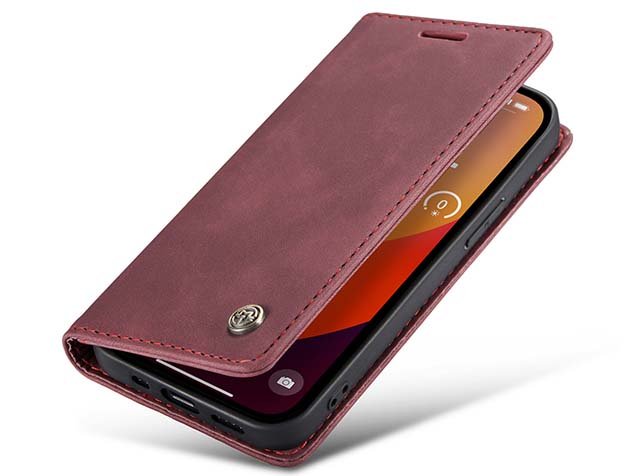 CaseMe Slim Synthetic Leather Wallet Case with Stand for iPhone 15 Pro Max - Burgundy Leather Wallet Case