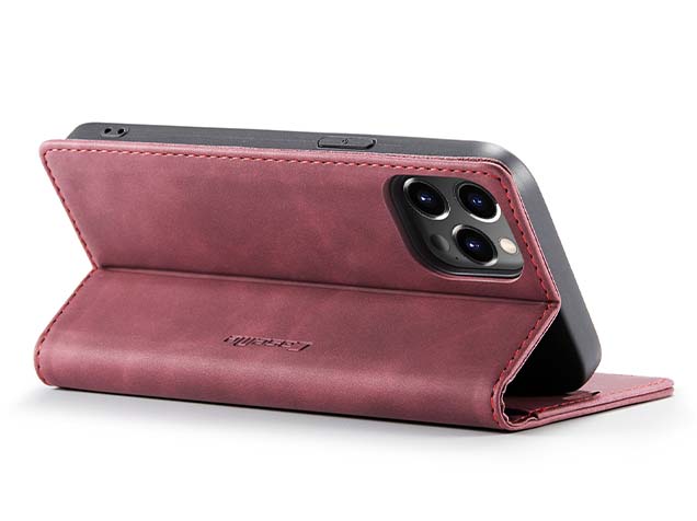 CaseMe Slim Synthetic Leather Wallet Case with Stand for iPhone 15 Pro Max - Burgundy