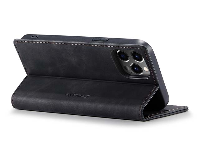 CaseMe Slim Synthetic Leather Wallet Case with Stand for iPhone 15 Pro Max - Charcoal