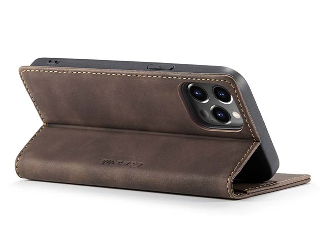 CaseMe Slim Synthetic Leather Wallet Case with Stand for iPhone 15 Pro Max - Chocolate