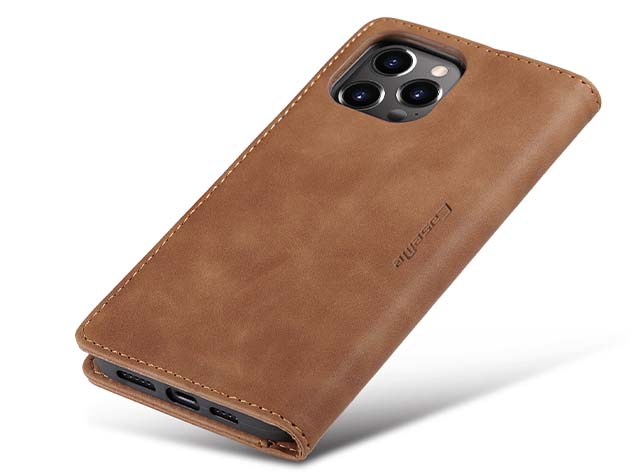 CaseMe Slim Synthetic Leather Wallet Case with Stand for iPhone 15 Pro Max - Tan