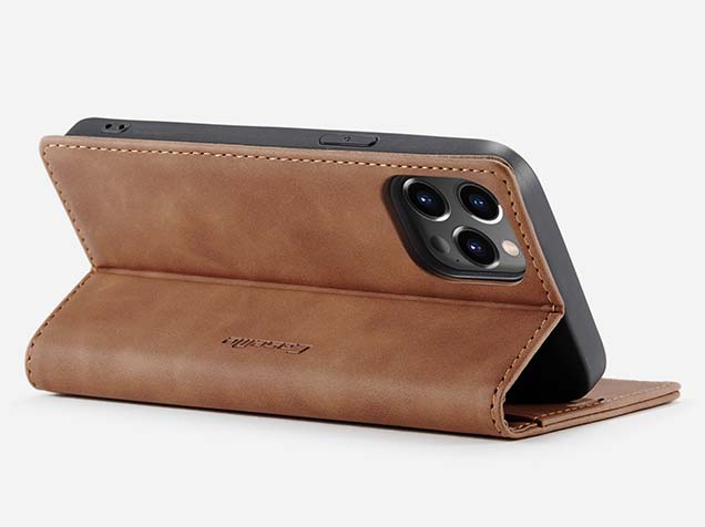 CaseMe Slim Synthetic Leather Wallet Case with Stand for iPhone 15 Pro Max - Tan