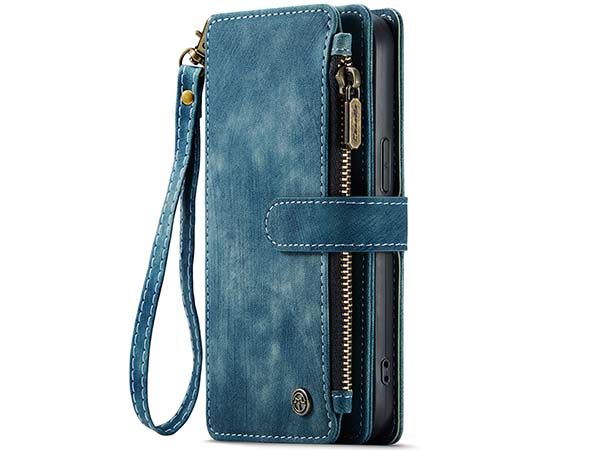 CaseMe Synthetic Leather Wallet Case with Zipper Pocket for iPhone 15 Pro Max - Teal