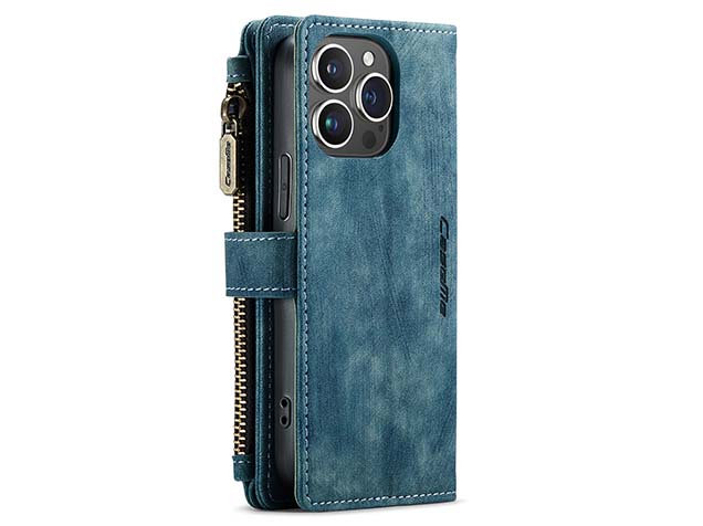 CaseMe Synthetic Leather Wallet Case with Zipper Pocket for iPhone 15 Pro Max - Teal