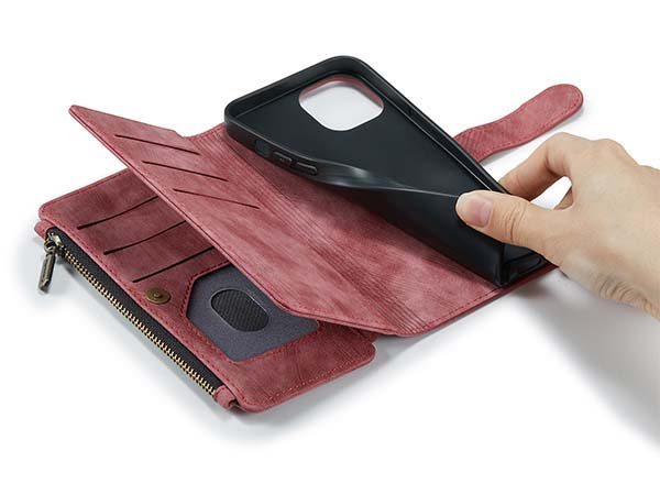CaseMe Synthetic Leather Wallet Case with Zipper Pocket for iPhone 15 Pro Max - Blush