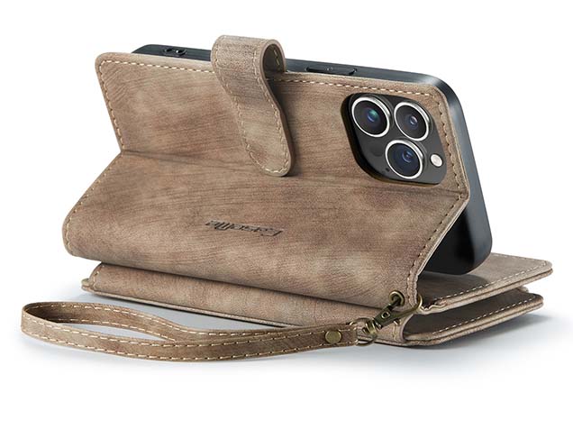 CaseMe Synthetic Leather Wallet Case with Zipper Pocket for iPhone 15 Pro Max - Desert Taupe Leather Wallet Case