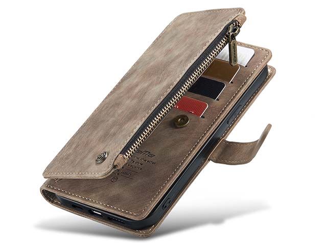 CaseMe Synthetic Leather Wallet Case with Zipper Pocket for iPhone 15 Pro Max - Desert Taupe