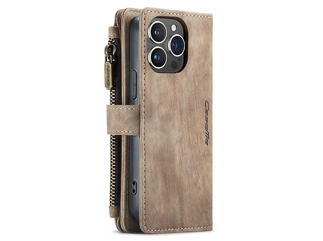 CaseMe Synthetic Leather Wallet Case with Zipper Pocket for iPhone 15 Pro Max - Desert Taupe