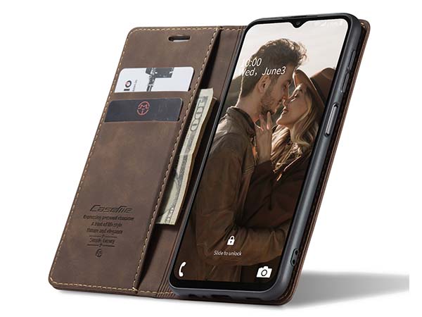 CaseMe Slim Synthetic Leather Wallet Case with Stand for Samsung Galaxy A13 5G - Chocolate