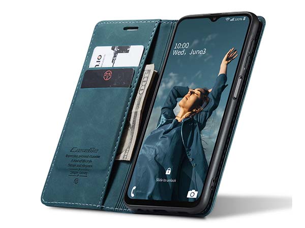CaseMe Slim Synthetic Leather Wallet Case with Stand for Samsung Galaxy A13 5G - Teal