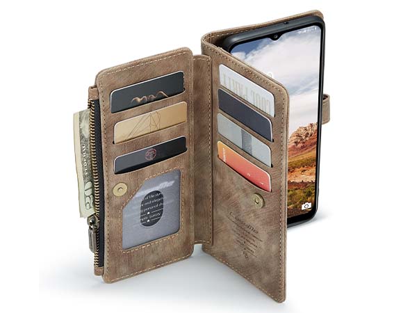 CaseMe Synthetic Leather Wallet Case with Zipper Pocket for Samsung Galaxy A13 5G - Desert Taupe