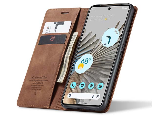 CaseMe Slim Synthetic Leather Wallet Case with Stand for Google Pixel 8 - Tan