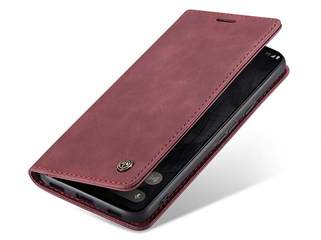 CaseMe Slim Synthetic Leather Wallet Case with Stand for Google Pixel 8 Pro - Burgundy Leather Wallet Case