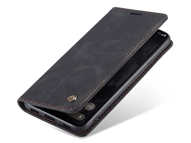 CaseMe Slim Synthetic Leather Wallet Case with Stand for Google Pixel 8 Pro - Charcoal Leather Wallet Case