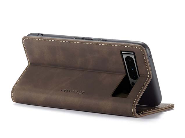 CaseMe Slim Synthetic Leather Wallet Case with Stand for Google Pixel 8 Pro - Chocolate