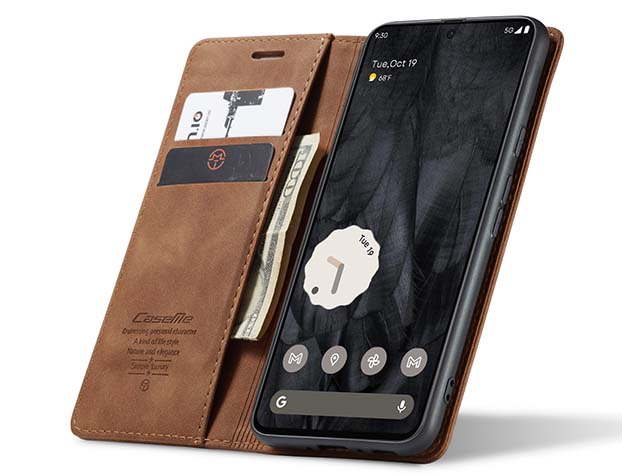 CaseMe Slim Synthetic Leather Wallet Case with Stand for Google Pixel 8 Pro - Tan