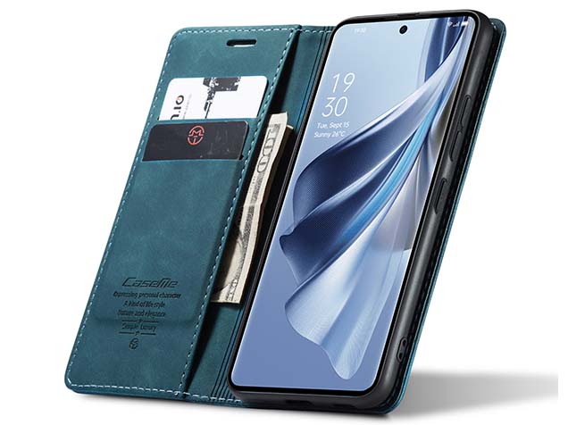 CaseMe Slim Synthetic Leather Wallet Case with Stand for OPPO Reno10 5G - Teal