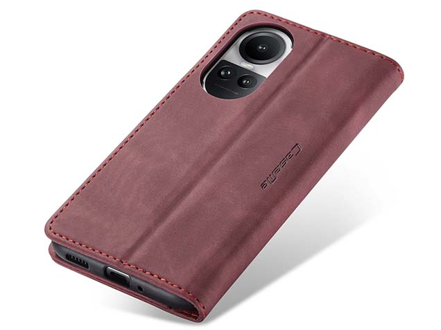 CaseMe Slim Synthetic Leather Wallet Case with Stand for OPPO Reno10 5G - Burgundy