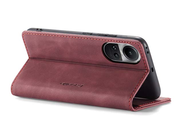 CaseMe Slim Synthetic Leather Wallet Case with Stand for OPPO Reno10 5G - Burgundy