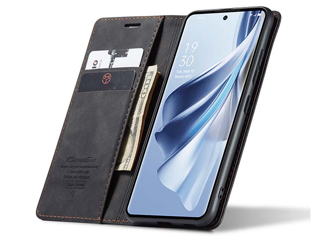 CaseMe Slim Synthetic Leather Wallet Case with Stand for OPPO Reno10 5G - Charcoal