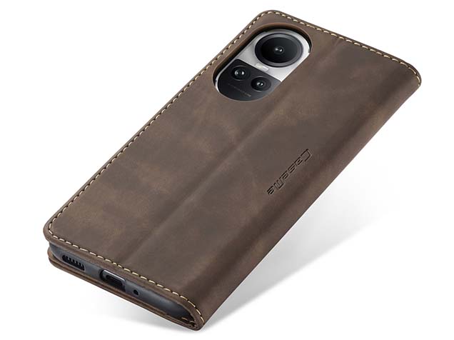 CaseMe Slim Synthetic Leather Wallet Case with Stand for OPPO Reno10 5G - Chocolate