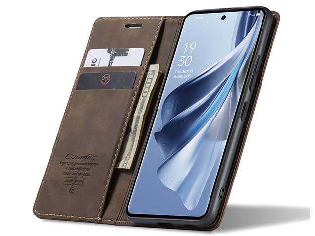 CaseMe Slim Synthetic Leather Wallet Case with Stand for OPPO Reno10 5G - Chocolate