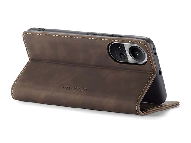 CaseMe Slim Synthetic Leather Wallet Case with Stand for OPPO Reno10 5G - Chocolate