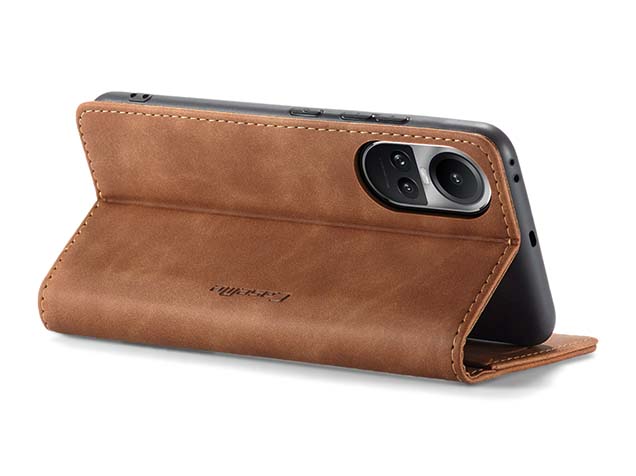 CaseMe Slim Synthetic Leather Wallet Case with Stand for OPPO Reno10 5G - Tan