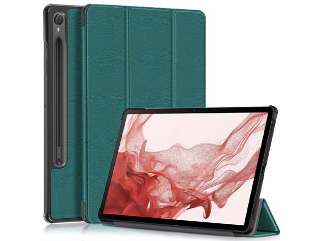 Slim Synthetic Leather Flip Case with Stand for Samsung Galaxy Tab S9 FE - Teal Leather Flip Case