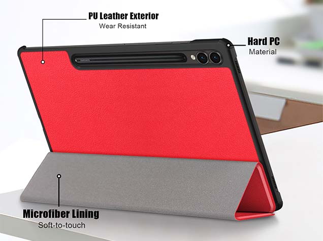 Slim Synthetic Leather Flip Case with Stand for Samsung Galaxy Tab S9 FE+ - Red