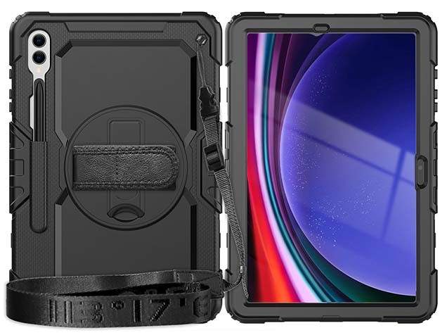 Rugged Impact Case with Strap for Samsung Galaxy Tab S9 FE+ - Classic Black Impact Case