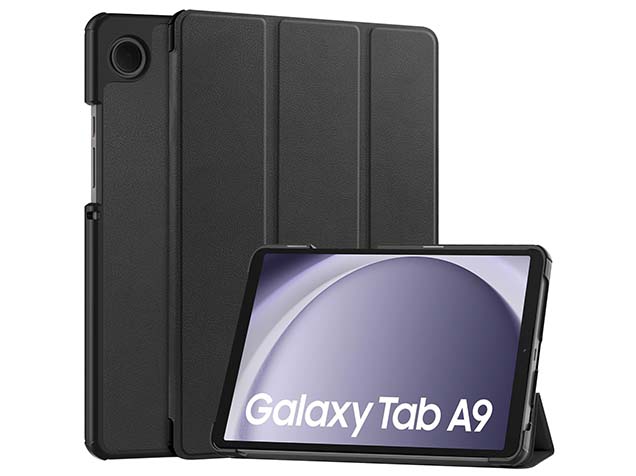 Premium Slim Synthetic Leather Flip Case with Stand for Samsung Galaxy Tab A9 8.7 inches - Black Leather Flip Case