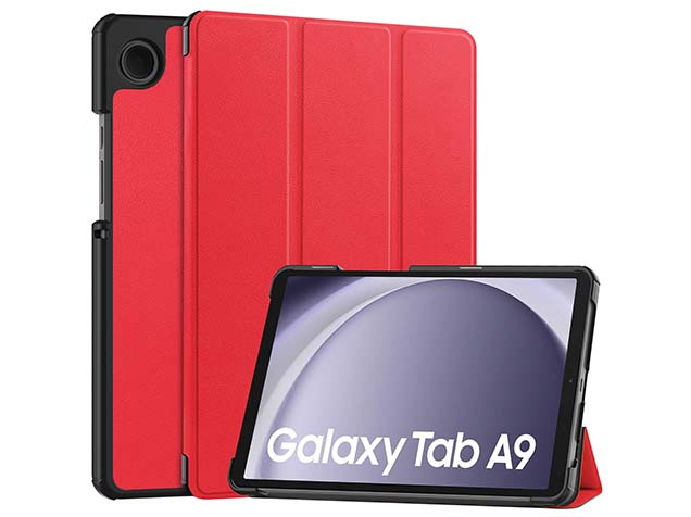 Premium Slim Synthetic Leather Flip Case with Stand for Samsung Galaxy Tab A9 8.7 inches - Red Leather Flip Case