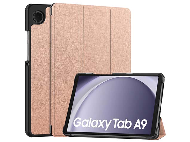 Premium Slim Synthetic Leather Flip Case with Stand for Samsung Galaxy Tab A9 8.7 inches - Rose Gold Leather Flip Case