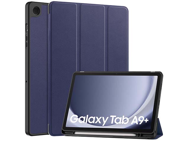 Premium Slim Synthetic Leather Flip Case with Stand for Samsung Galaxy Tab A9+ 11 inches - Midnight Blue Leather Flip Case