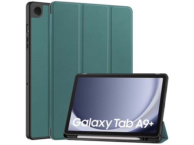 Premium Slim Synthetic Leather Flip Case with Stand for Samsung Galaxy Tab A9+ 11 inches - Teal Leather Flip Case