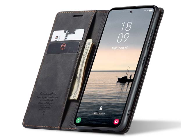 CaseMe Slim Synthetic Leather Wallet Case with Stand for Samsung Galaxy S23 FE - Charcoal