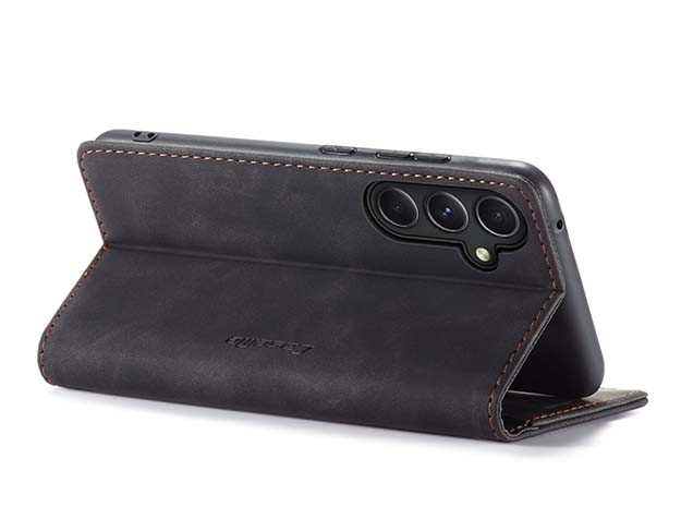 CaseMe Slim Synthetic Leather Wallet Case with Stand for Samsung Galaxy S23 FE - Charcoal